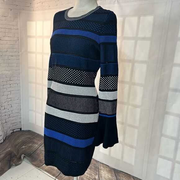 Alton Gray Bodycon Long Sleeve Striped Mesh Dress Size L - Picture 4 of 10